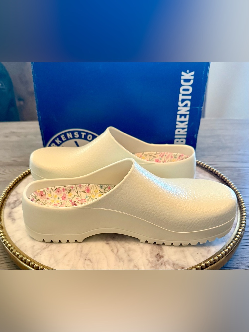 Birkenstock White Professional Clog with Floral Footbed | EU 38- US SZ. 7 (NWB)